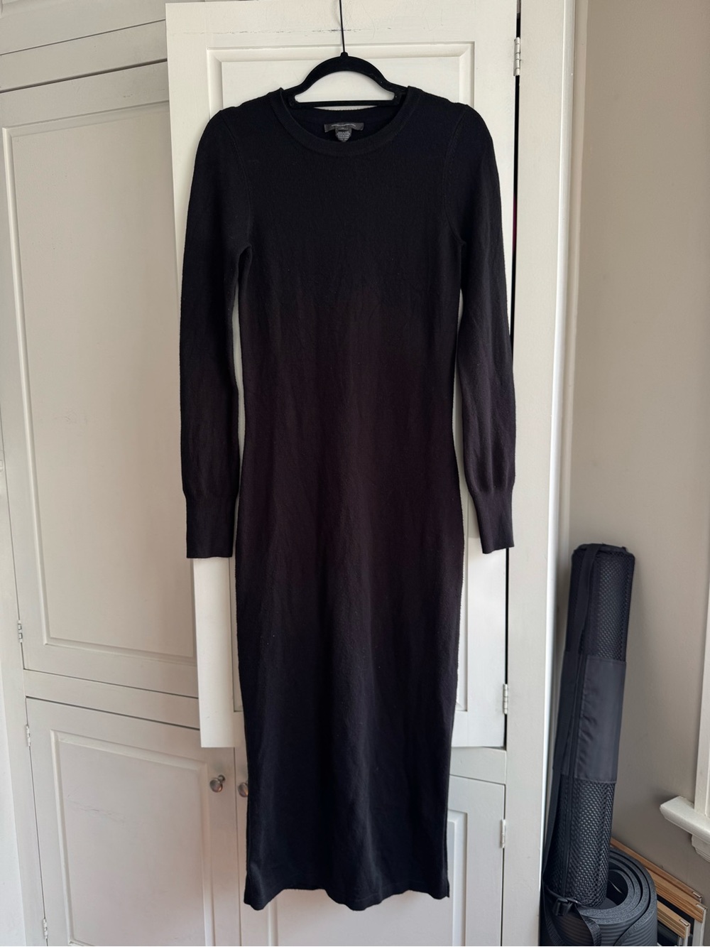French Connection Black Long-Sleeve Midi Knit Dress
